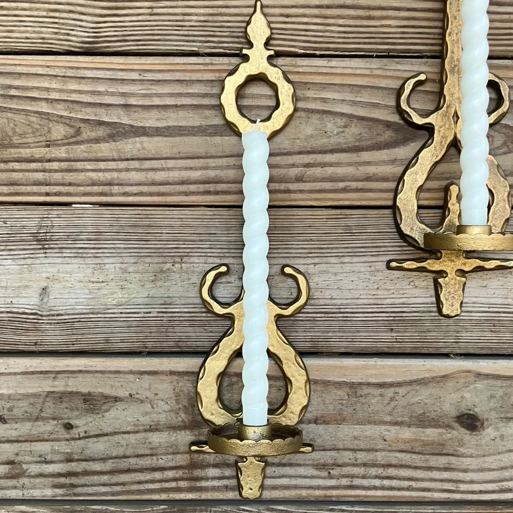 Vintage HomCo Brutalist Castlecore Gold Wall Candle Holders GothicFarmhouse Meta